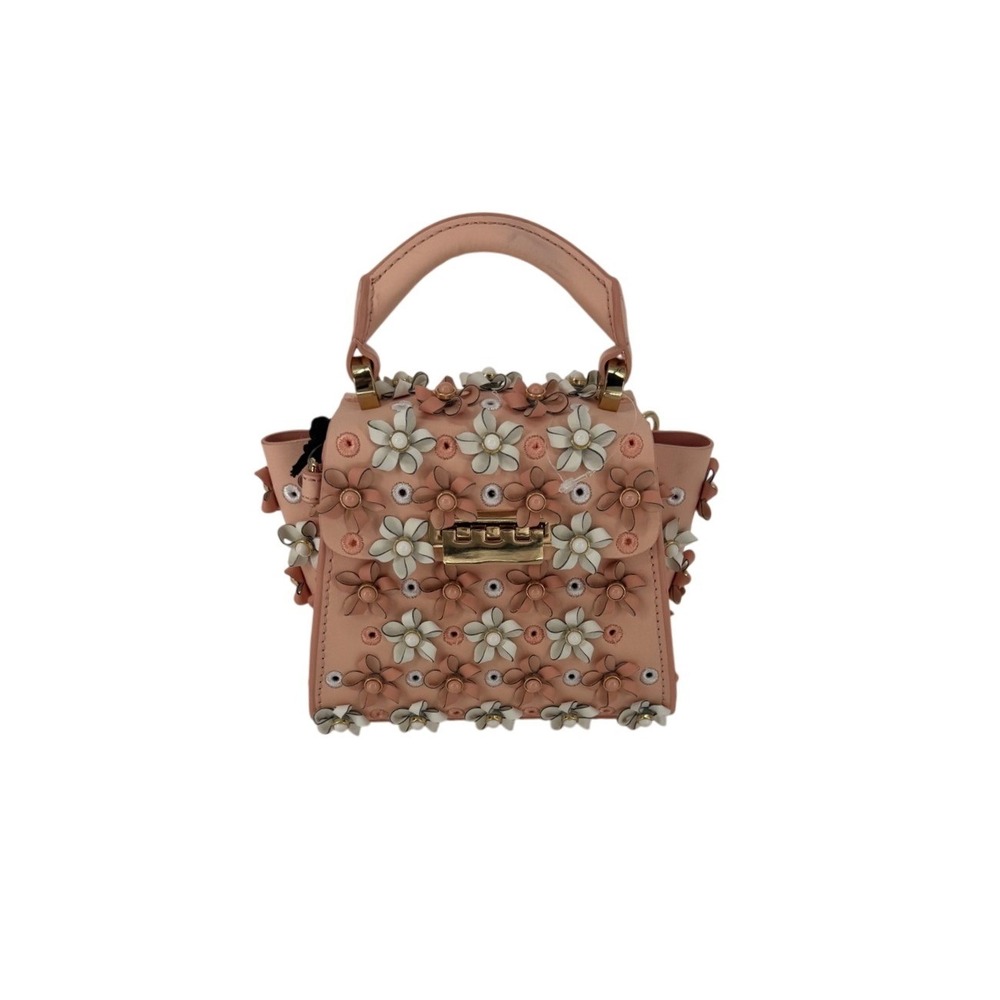 ZAC Zac Posen Eartha Iconic Mini Floral Applique Blush Pink Leather Satchel Bag